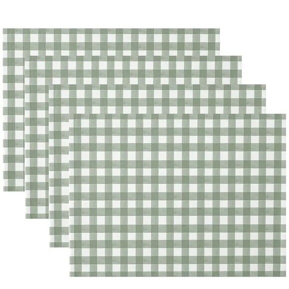 Placemat set 4 Piece Woven Polyester Green & White Check 12x18in. - Picture 1 of 1